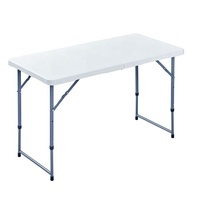 Table pliante 4 pieds Portable Heavy Duty Plastique Fold-in-Half Petit Intérieur Extérieur Réglable Hauteur Pliable avec Poignée de Transport