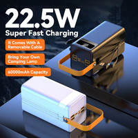 Kit de batterie externe à affichage LED pour le camping en plein air, avec batterie Li-polymère à charge ultra-rapide de 22,5 W, haute capacité, double câble détachable
