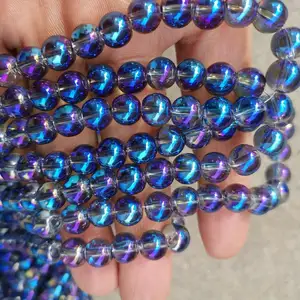 Customization Glass Round Beads 3 4 6 8 10mm Crystal Beads Starry Sky Blue Symphony