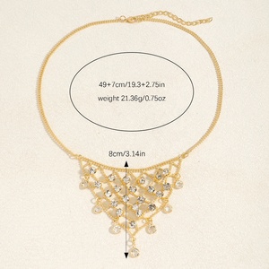 قلادة ذهبية مطلية عصرية من ZAA بتصميم مثلث مرصع بالأحجار الكريمة مع شراشيب بسيطة وفاخرة للنساء - Product Image 6