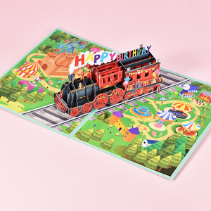 Tarjeta de Felicitación Creativa 3D con Forma de Tren para Cumpleaños, con Logotipo Personalizado, Papel Recubierto, Impresión UV, Laminado Mate, DIY - Product Image 2