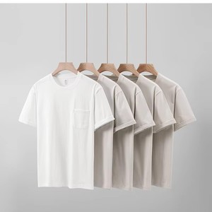 300 gramos, venta al por mayor, <span class=keywords><strong>Camiseta</strong></span> de algodón grueso personalizada para <span class=keywords><strong>hombre</strong></span>, 100% de algodón, logotipo personalizado, tejido de <span class=keywords><strong>manga</strong></span> <span class=keywords><strong>corta</strong></span>, <span class=keywords><strong>bolsillo</strong></span>, patrón sólido y - Product Image 6