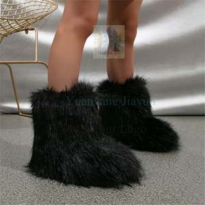 2025 Factory Wholesale Winter Fluffy Faux Fur Raccoon Women's Flat Heel Middle Sleeve <strong>Fury</strong> Boots Snow Boots with Fur - Product Image 2