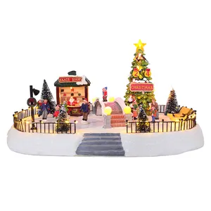 مجموعة تماثيل أرضية لعب للأسرة وشمسية ومساحة تزلج ورشة عيد الميلاد وإضاءة LED مبتكرة متعددة الألوان لتزيين المنزل