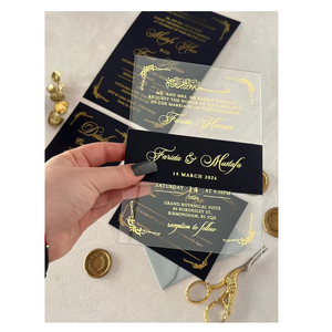 パーソナライズされたイスラムイスラム教徒の結婚式招待状金箔アクリルアラビア結婚式招待状キット封筒 - Product Image 1