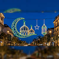 Lanterne personnalisée pour la fête du Ramadan, à installer sur les lampadaires, IP65 CE, avec cadre métallique, guirlande en PVC, dôme de mosquée lumineux et croissant de lune, pour la route de la ville