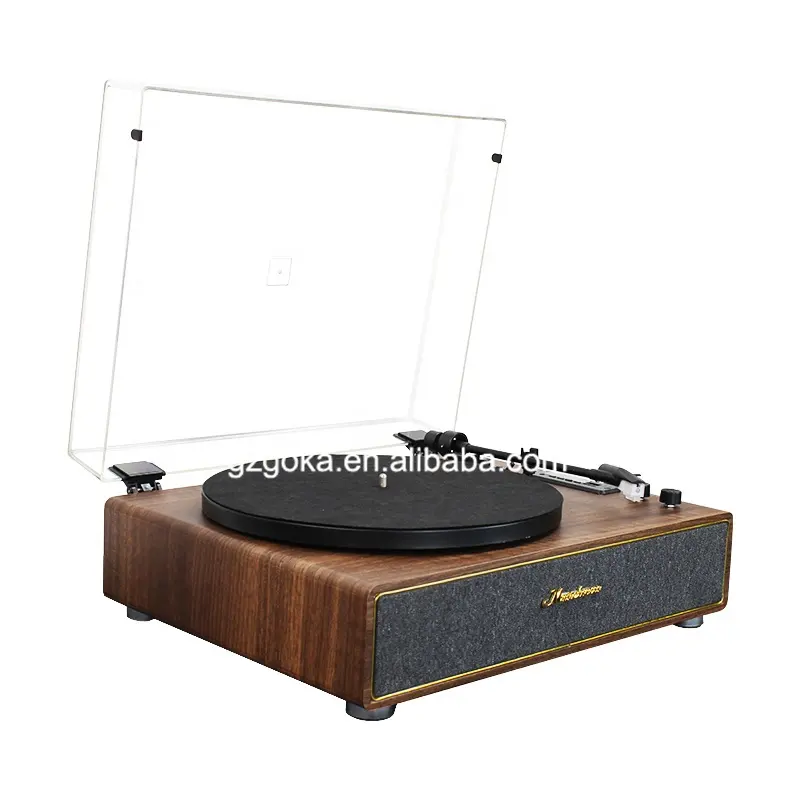 Gỗ óc chó di động Bluetooth bụi che 2.0 loa có thể được FM Đài phát thanh Vinyl Turntable ghi Máy nghe nhạc