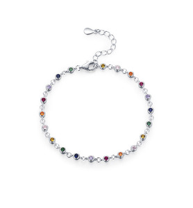 S925 Silver Chain <b>Bracelet</b> With Multicolor Crystal Bezel Setting Classic Style Unisex Everyday Wear Jewelry - Product Image 1
