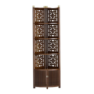 Chinese Style <b>Corner</b> Cabinet 5 Tier Wood <b>Storage</b> Rack For Living Room Bedroom With Door And Drawer - Product Image 5