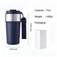 Nouvelle tasse de voyage isotherme en acier inoxydable 304 avec sangle de transport et paille, portable, pour café en déplacement, anti-chute, anti-UV