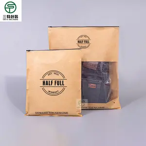 Eco Friendly Sleepwear Packing Zipper Bags Kraft Paper Pouches With Resealable Ziplock For Tshirts