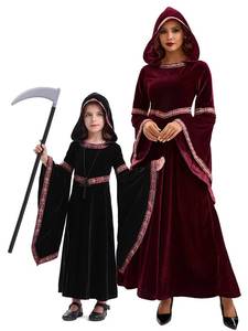 Nuevo Disfraz de Halloween 2026 para Padres e Hijos, Traje Medieval Europeo de Vampiro para Adultos y Niños, Vestido Borgoña para Fiestas y Actuaciones - Product Image 1