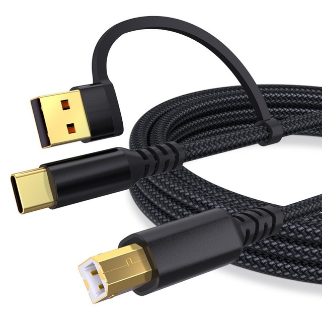 Hot Sell 2-in-1 USB Printer Cable USB-A/USB-C/USB-B 2.0 Pure Copper Eco-Friendly Nylon Braided for for for Brother MIDI