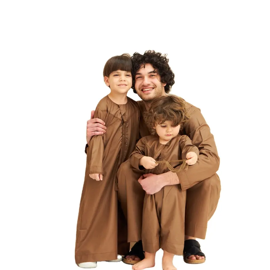 6099 2024, самая продаваемая коричневая модная мусульманская семейная одежда с длинным рукавом, повседневная одежда