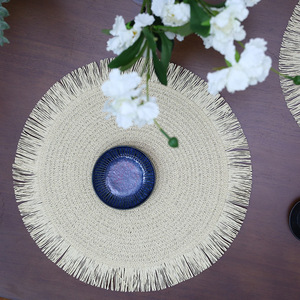 Natural Paper Woven Round Placemat Beige Handmade For Table <b>Decorations</b> - Product Image 1