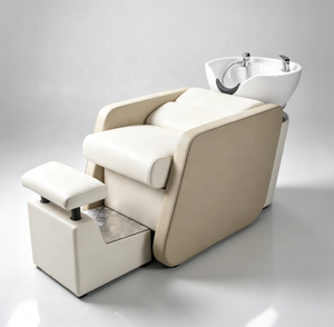 Fauteuil de lavage moderne pour salon de coiffure en cuir PU avec bac en céramique, repose-pieds fixe, facile à nettoyer, mobilier commercial - Product Image 3