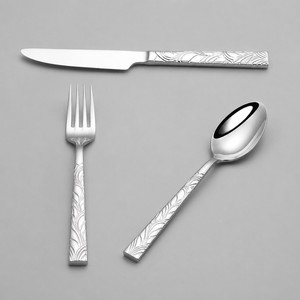 Wholesale Stainless Steel Heavy <b>Flatware</b> <b>Set</b> Thick Square Hammered Handle Cutlery <b>Set</b> for Wedding Party - Product Image 2