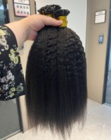 Vente en gros de cheveux duveteux Kinky Straight Flat Tip non transformés Remy Kinky Tressage Hair Keratin K Tip Flat Tip Extension de cheveux