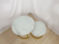 Ensemble de Table Ronde en Fer Plaqué Or avec Plateau en Marbre Noir et Verre