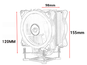 Qiuzaim 120mm Máy tính để bàn PC Quạt làm mát 6 nhiệt ống đồng CPU mát chiếu sáng 2 người hâm mộ yên tĩnh 12V tương thích cho <span class=keywords><strong>Intel</strong></span> 1200 3pin - Product Image 6