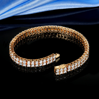 Bracelet Tennis Bling Hip Hop en Laiton Plaqué Or 18K avec Zircon Cubique, Double Rangée de 3mm de Large, Fermoir à Ressort, pour Femmes et Hommes