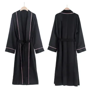 New Luxury Women's Summer Silk Satin Robes Sexy Homewear-Solid Color Knee Length Soft Long Robe