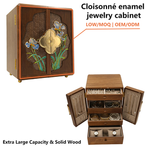 กล่องใส่เครื่องประดับเคลือบโลโกอองเน่แบบเป็นมิตรกับสิ่งแวดล้อม ทำจากไม้ ประตูคู่ ความจุขนาดใหญ่ สำหรับวางบนโต๊ะ - Product Image 1