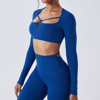 Haut de yoga pour femme à col carré et découpes, manches longues, rembourrage amovible, coupe ajustée, idéal pour la gym, le Pilates, la course et l'entraînement