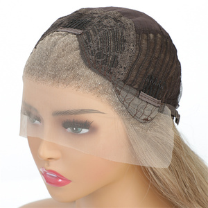 Perruques frontales lisses synthétiques à la mode, perruques frontales lisses <span class=keywords><strong>avec</strong></span> <span class=keywords><strong>frange</strong></span> attachées à la main <span class=keywords><strong>avec</strong></span> une extrémité lisse Blonde grise Ombre <span class=keywords><strong>2022</strong></span> - Product Image 6