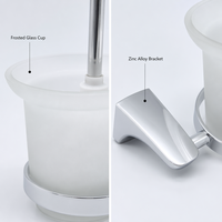 Ensemble de brosses WC en alliage de zinc chromé, support mural en verre dépoli, pour salle de bain et hôtel, vente en gros