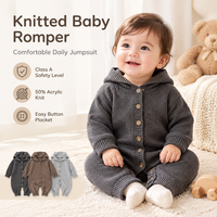 Combinaison bébé tricotée à capuche avec oreilles d'ours, classe A, 50 % acrylique, manches longues, unisexe, printemps automne, nouveau-né, tout-petit