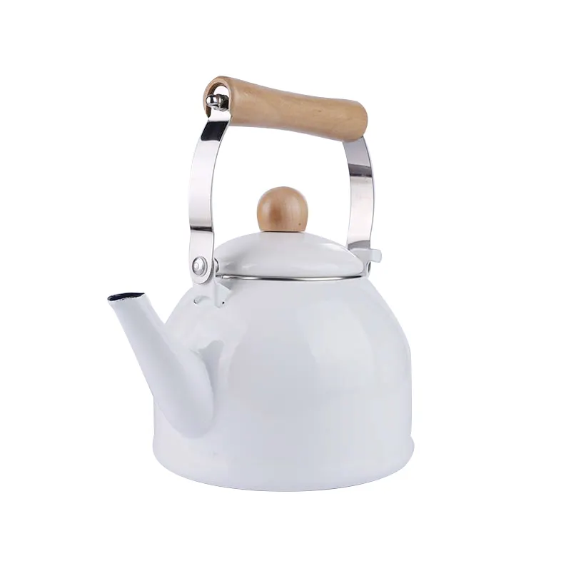 White эмаль металлический чайник для воды, индивидуальные размеры чайники и чайники со натуральные деревянные ручки