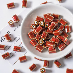 Perles en céramique à glaçure florale effet four, forme colonne quadrilatère, pièces décoratives pour l'accentuation de la décoration intérieure - Product Image 5