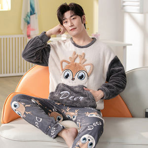 <span class=keywords><strong>Pyjama</strong></span> d'hiver pour couple, en flanelle, ample, col rond, style coréen, pour <span class=keywords><strong>homme</strong></span> et femme, doux et chaud, manches longues, ensemble deux pièces - Product Image 4