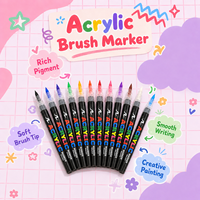 24 marqueurs acryliques de couleurs, système de contrôle automatique de l'encre avec pointe pinceau souple, stylos à peinture acrylique pour la peinture sur roche, les loisirs créatifs