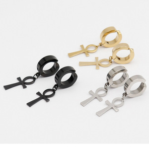 <b>Clip</b>-<b>on</b> <b>Earrings</b> Cross Pendant Zinc Alloy Black Silver Gold Color For Non-Pierced Ears Unisex Student Fashion Jewelry - Product Image 3