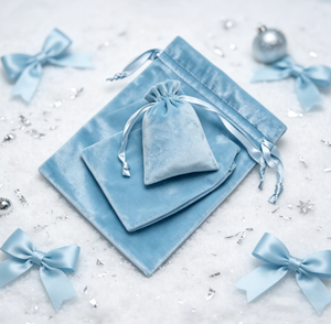 Pochette en velours bleu clair de luxe avec cordon de serrage en ruban, sac d'emballage pour bijoux pour le rangement de petits cadeaux - Product Image 6
