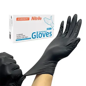 ANBOSON 4Mil 5Mil 6Mil Personalizados De Fabrica Sin Latex Sin Polvo Guantes De Nitrilo Negros Desechables Gloves Nitrile