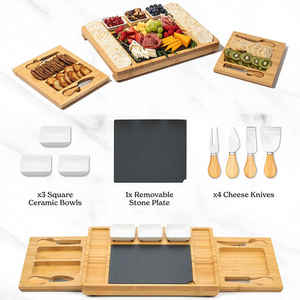 Plateau de service de charcuterie multifonction de luxe pour pique-nique, plateau à fromage rectangulaire en bambou avec couteau et <span class=keywords><strong>ardoise</strong></span> - Product Image 4