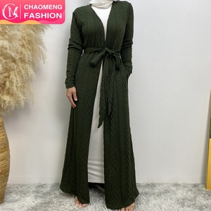 19060-1# New Winter Coat Simplicity Slim Sleeves Popular Elegant With Side <b>Pockets</b> Women Muslim Islamic Open Abaya Cardigan - Product Image 1