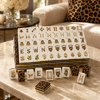 Jeu de Mahjong Américain à Imprimé Léopard, 160 Pièces, Tuiles de Mahjong en Acrylique Gravées 4 Couches, Dos Léopard Doré, Luxe