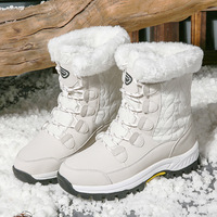 Bottes de neige pour femmes, imperméables, chaudes, doublées de fausse fourrure, mi-mollet, antidérapantes, amortissantes, pour la marche en extérieur par temps neigeux