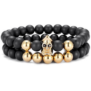 Pulsera <span class=keywords><strong>de</strong></span> Cuentas <span class=keywords><strong>de</strong></span> Ónix Negro Mate <span class=keywords><strong>de</strong></span> 8 mm con Dijes <span class=keywords><strong>de</strong></span> Capitán Pirata para Hombre, Conjunto <span class=keywords><strong>de</strong></span> Pulseras <span class=keywords><strong>de</strong></span> Estilo Rock para Hombre (MB18188) - Product Image 2