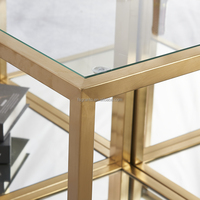 Ensemble de table basse de luxe 4 pièces en acier inoxydable doré avec plateau en verre trempé, table centrale modulable pour la maison et l'hôtel