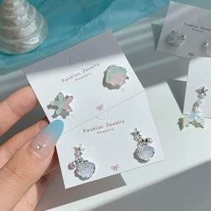 Pendientes de diseño fresco con estrella de mar, cristal, aguja plateada, perla con degradado azul océano, venta al por mayor - Product Image 4