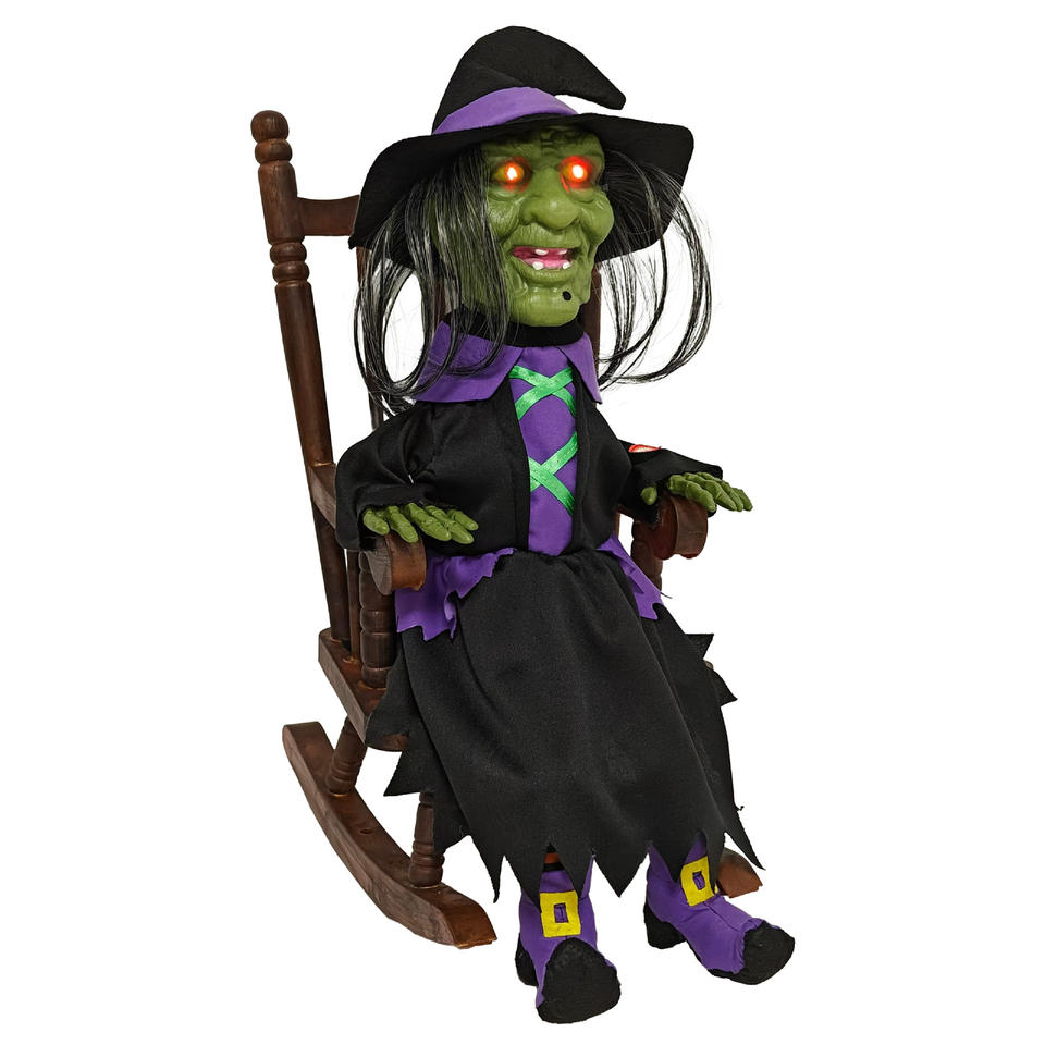 Animatronic Rocking Chair 2025 Halloween Decoration Animated Witch in Rocking Chair Haunted House ...