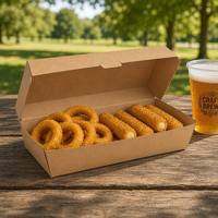 Boîte à hamburger rectangulaire extra longue en kraft, 181x96mm, avec couvercle à clapet, conteneur à hamburger en carton ondulé fin de 58mm, vente en gros