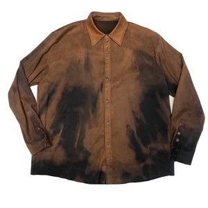 Camisa de Diseño Vintage Personalizada, Manga Larga, Holgada, Lisa, de Gamuza de Alta Calidad, Lavado Desgastado, Corte Cuadrado, con Botones - Product Image 1