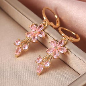 Pendientes colgantes de flores chapados en oro con cristal transparente talla marquesa para mujer, joyería de moda para fiesta E467 - Product Image 5