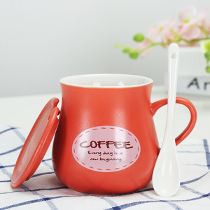 Mug en céramique à large base avec couvercle et cuillère, tasse à café créative pour usage quotidien - Product Image 1